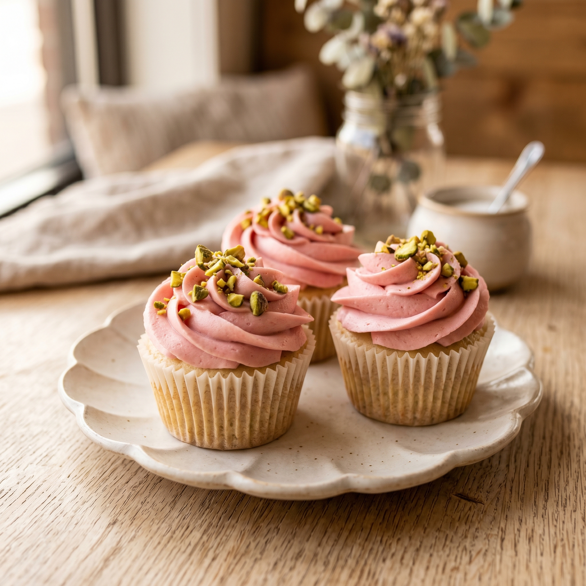 Cardamom Rose Pistachio Cupcakes