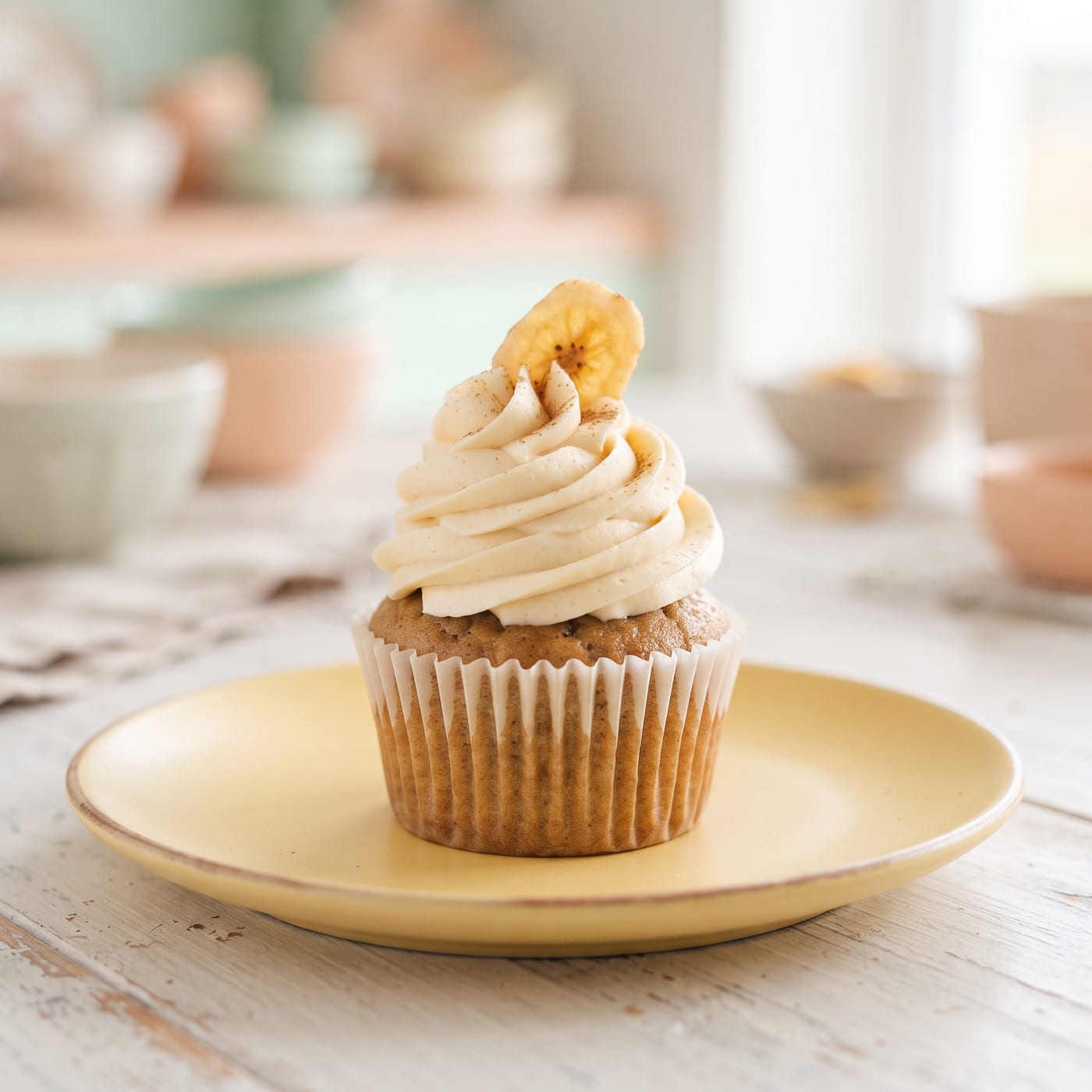Nut-Free Banana Cupcakes with Vanilla Swirl