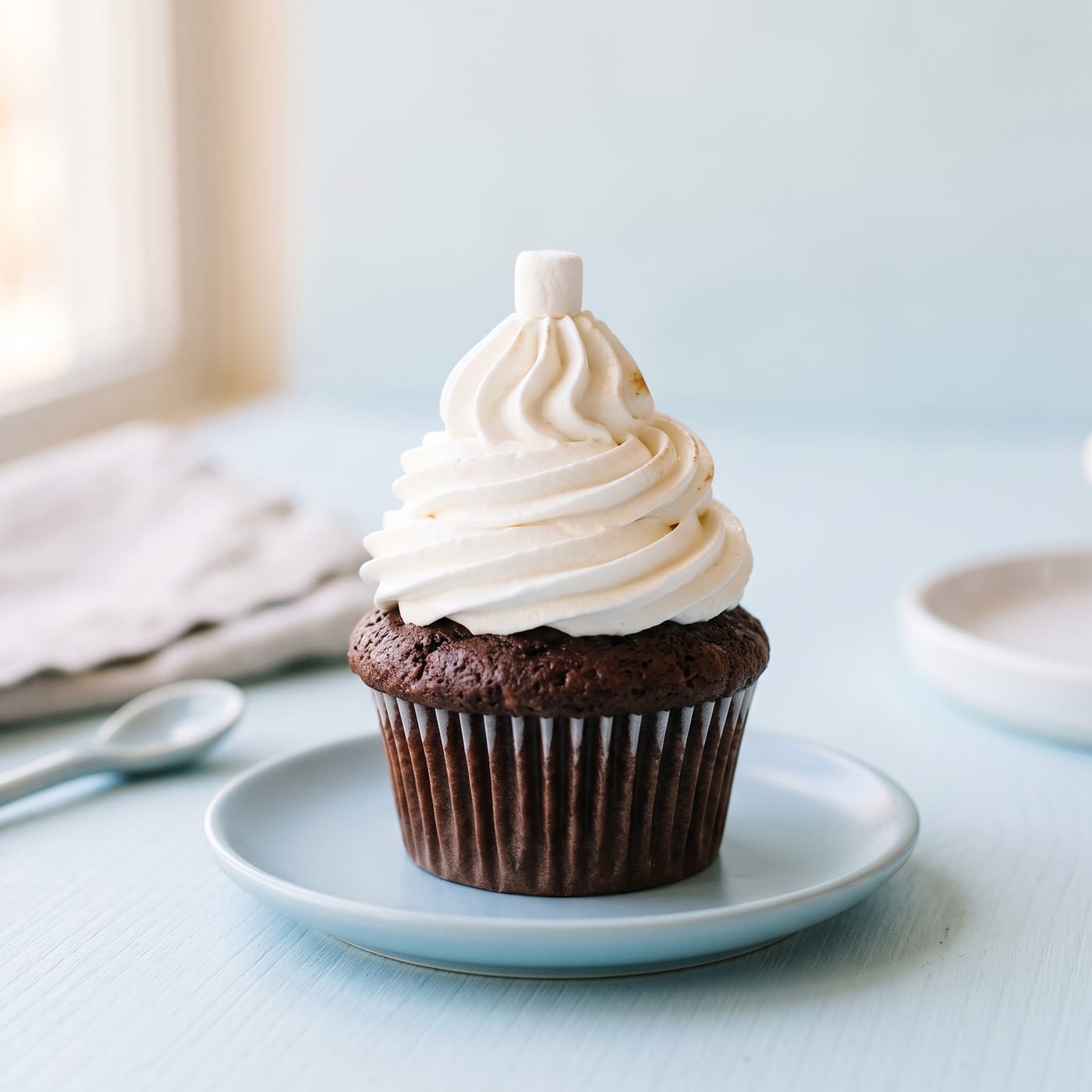 Hot Cocoa Cupcakes with Marshmallow Swirl